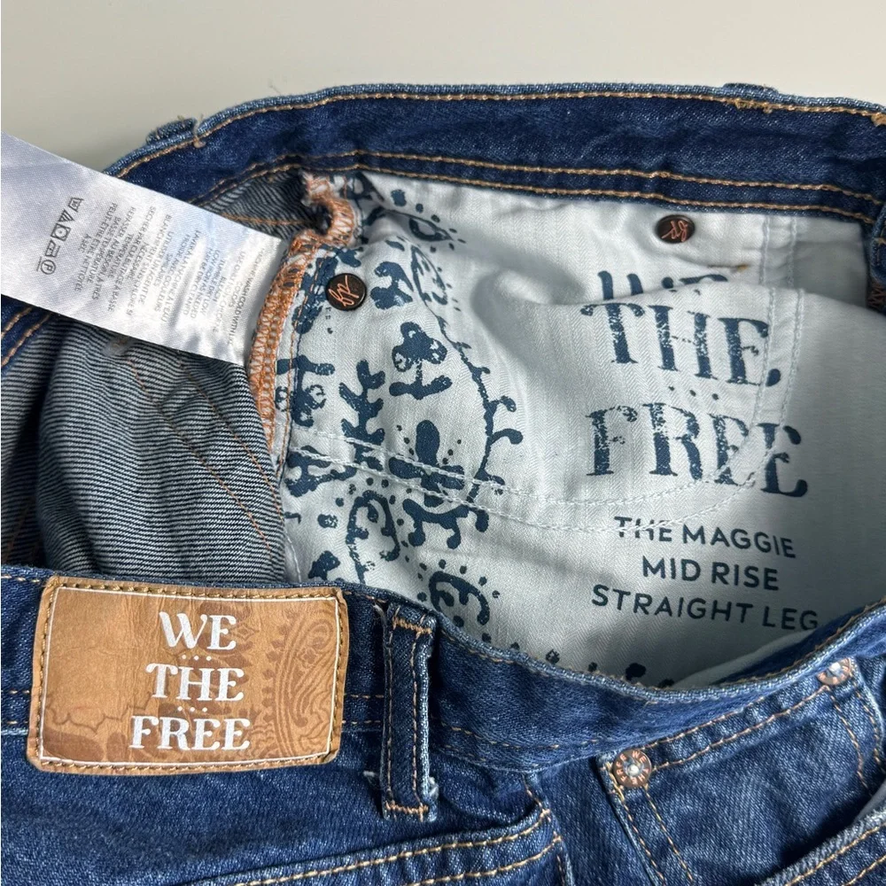 FREE PEOPLE We The Free‎ Maggie Mid Rise Straight Leg Raw Hem Jeans Size 27 - Picture 8 of 9